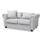 Alaise Modern Classic Grey Linen Tufted Scroll Arm Chesterfield Loveseat FredCo