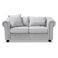 Alaise Modern Classic Grey Linen Tufted Scroll Arm Chesterfield Loveseat FredCo