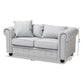 Alaise Modern Classic Grey Linen Tufted Scroll Arm Chesterfield Loveseat FredCo