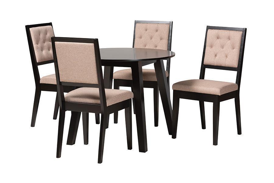 Alani Modern Beige Fabric and Dark Brown Finished Wood 5-Piece Dining Set FredCo