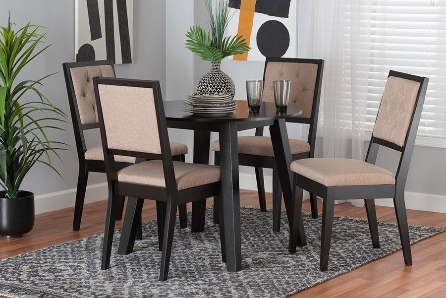 Alani Modern Beige Fabric and Dark Brown Finished Wood 5-Piece Dining Set FredCo