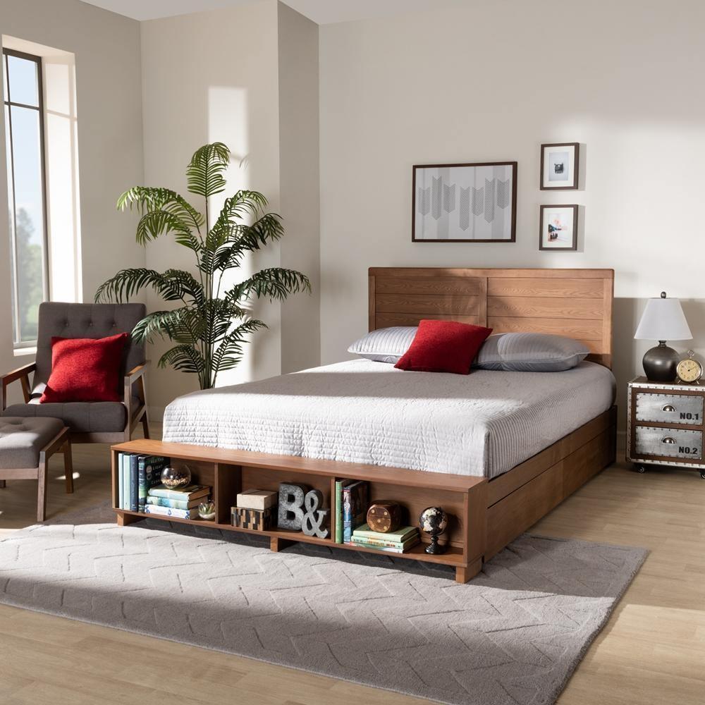 Alba Modern Transitional Ash Walnut Brown Finished Wood Queen Size 4-Drawer Platform Storage Bed FredCo