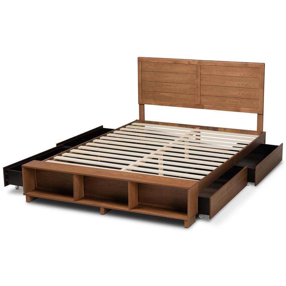 Alba Modern Transitional Ash Walnut Brown Finished Wood Queen Size 4-Drawer Platform Storage Bed FredCo