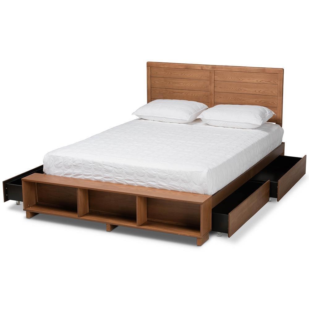 Alba Modern Transitional Ash Walnut Brown Finished Wood Queen Size 4-Drawer Platform Storage Bed FredCo