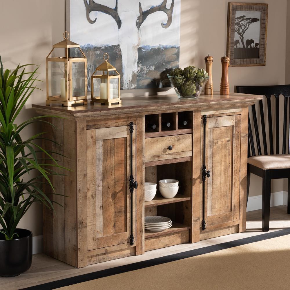 Albert Modern and Contemporary Farmhouse Rustic Finished Wood 2-Door Dining Room Sideboard Buffet FredCo