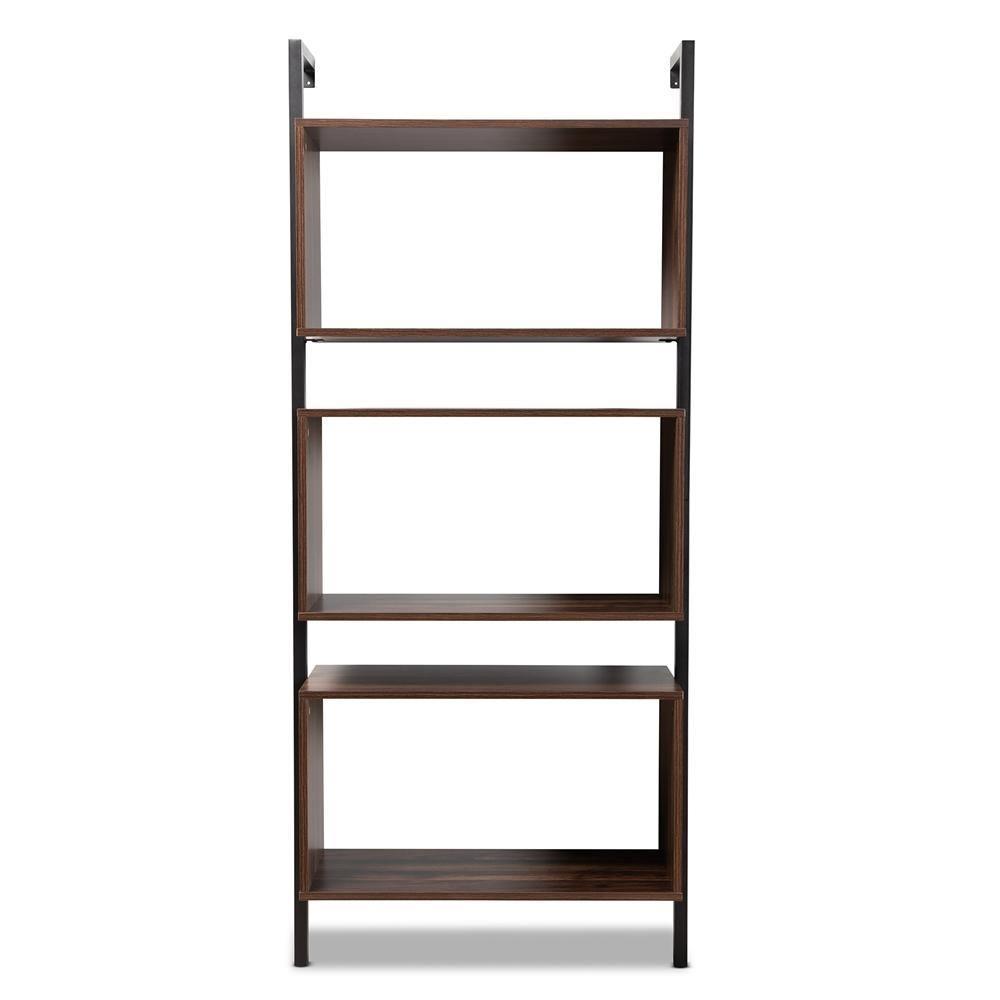 Aldis Modern Industrial Walnut Brown Finished Wood and Black Metal 3-Tier Display Shelf FredCo