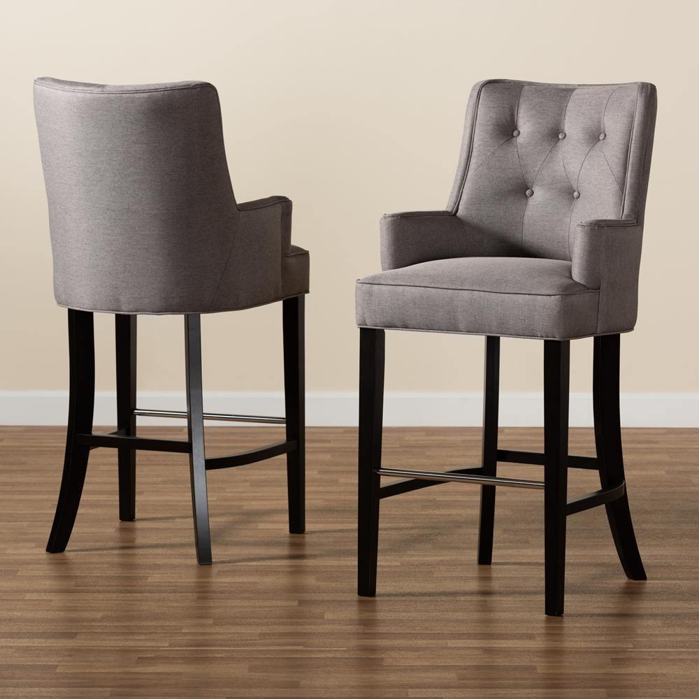 Aldon Modern and Contemporary Grey Fabric Upholstered and Dark Brown Finished Wood 2-Piece Bar Stool Set FredCo