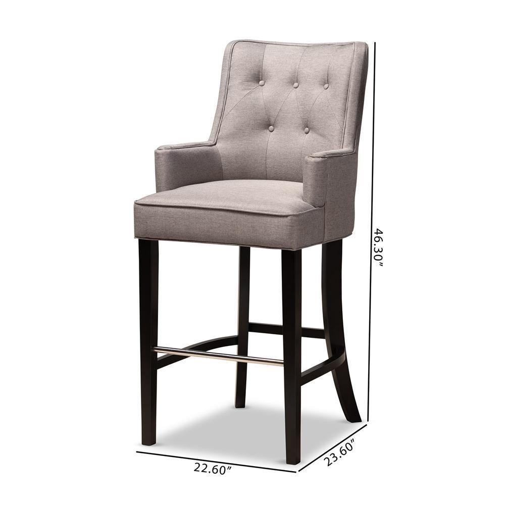 Aldon Modern and Contemporary Grey Fabric Upholstered and Dark Brown Finished Wood 2-Piece Bar Stool Set FredCo