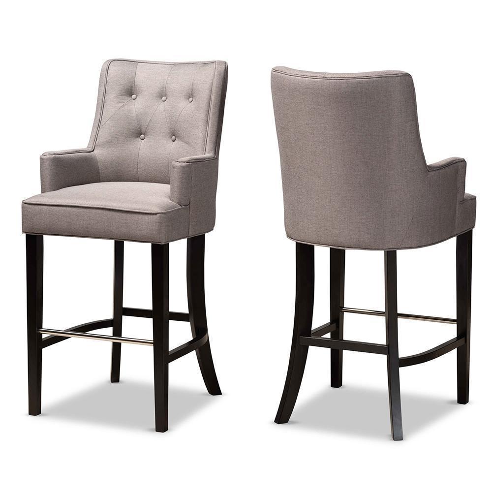 Aldon Modern and Contemporary Grey Fabric Upholstered and Dark Brown Finished Wood 2-Piece Bar Stool Set FredCo