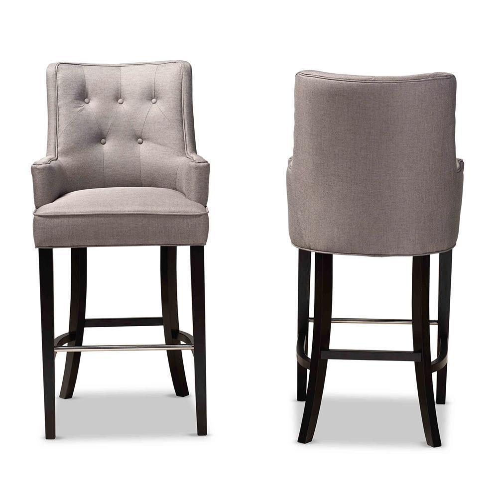 Aldon Modern and Contemporary Grey Fabric Upholstered and Dark Brown Finished Wood 2-Piece Bar Stool Set FredCo