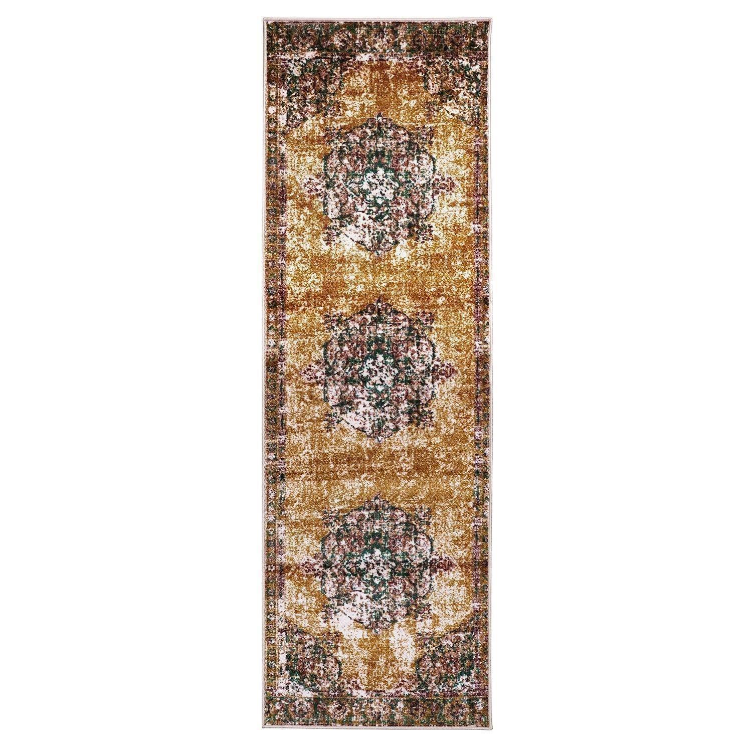 Aldrich Area Rug, Oriental Medallion Pattern, Distressed Finish, Non-Slip, Foam Backing FredCo