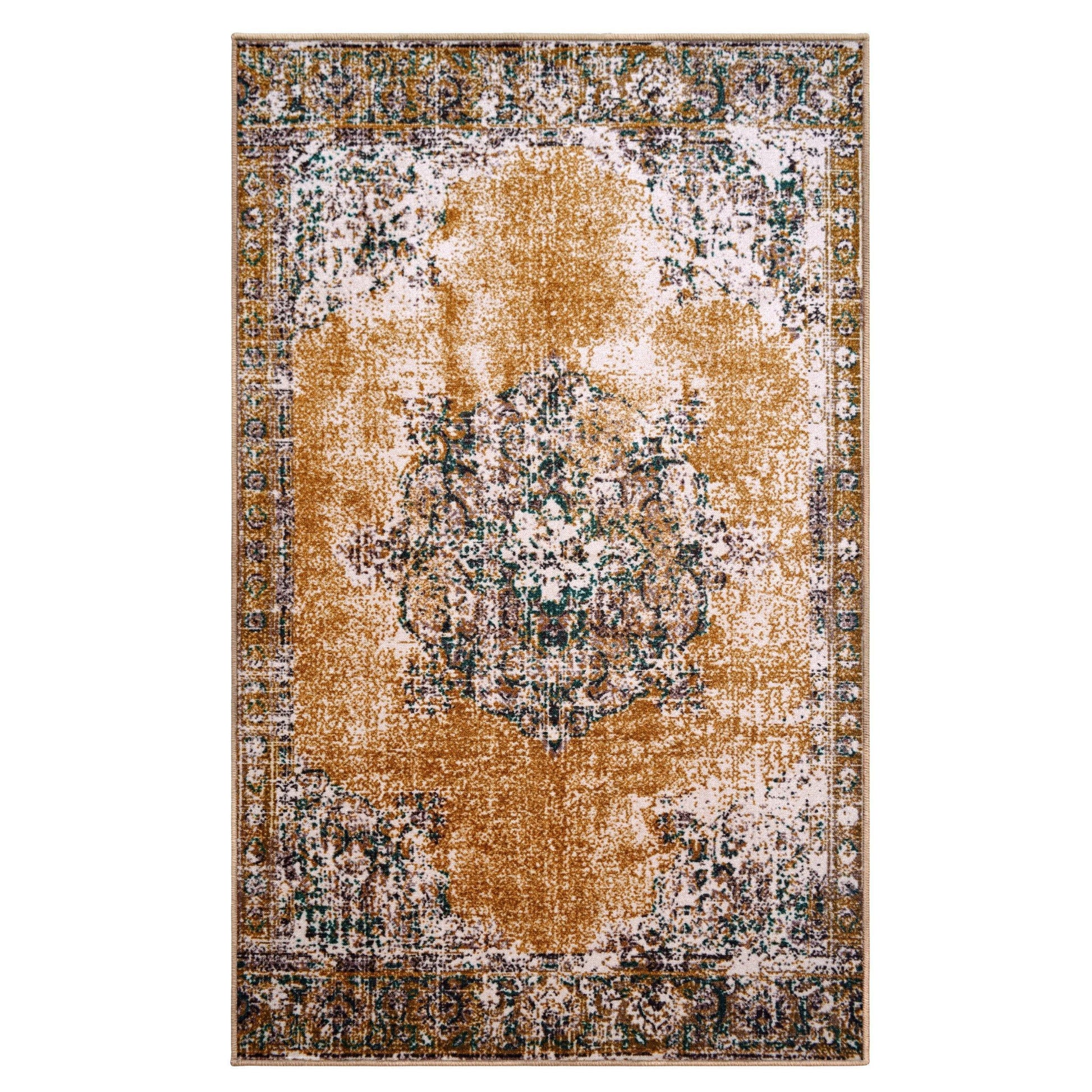 Aldrich Area Rug, Oriental Medallion Pattern, Distressed Finish, Non-Slip, Foam Backing FredCo