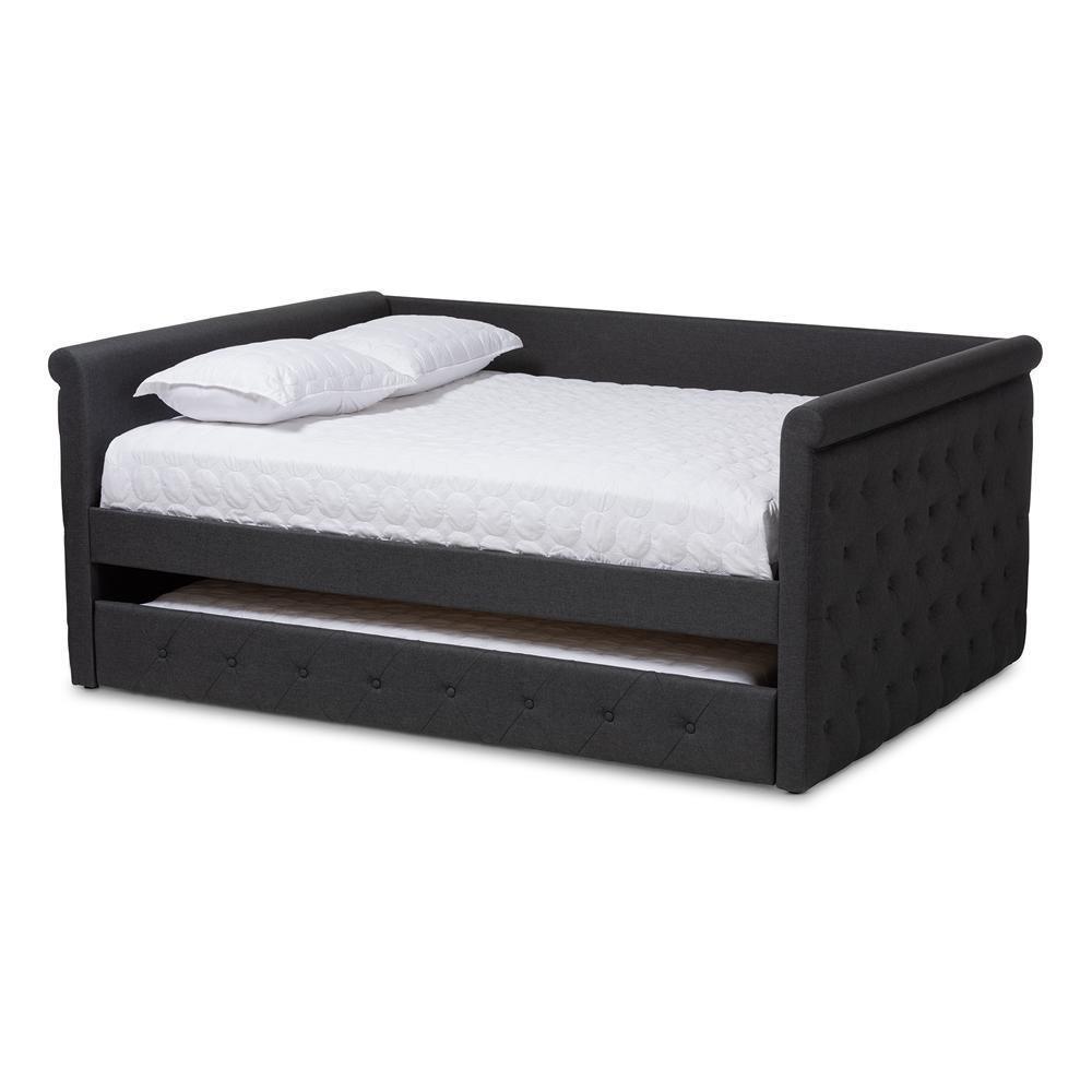 Alena Modern and Contemporary Dark Grey Fabric Upholstered Queen Size Daybed with Trundle FredCo