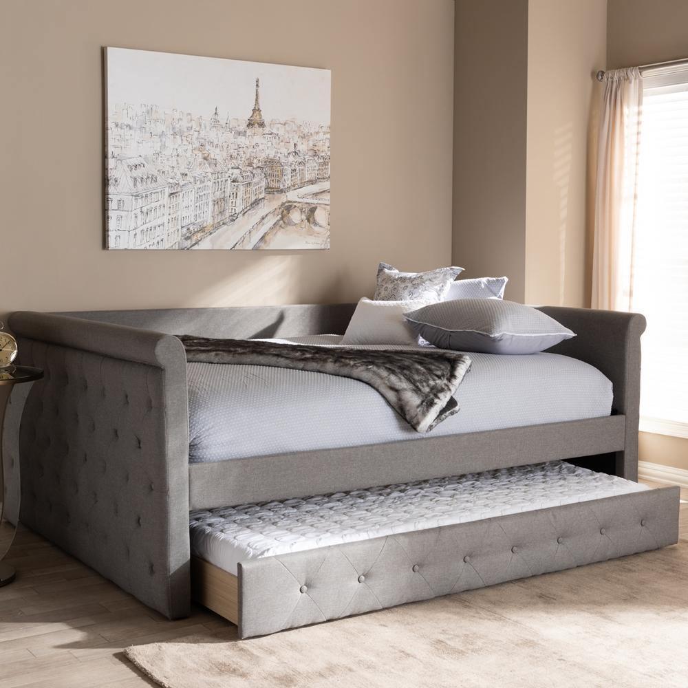 Alena Modern and Contemporary Grey Fabric Upholstered Full Size Daybed with Trundle FredCo