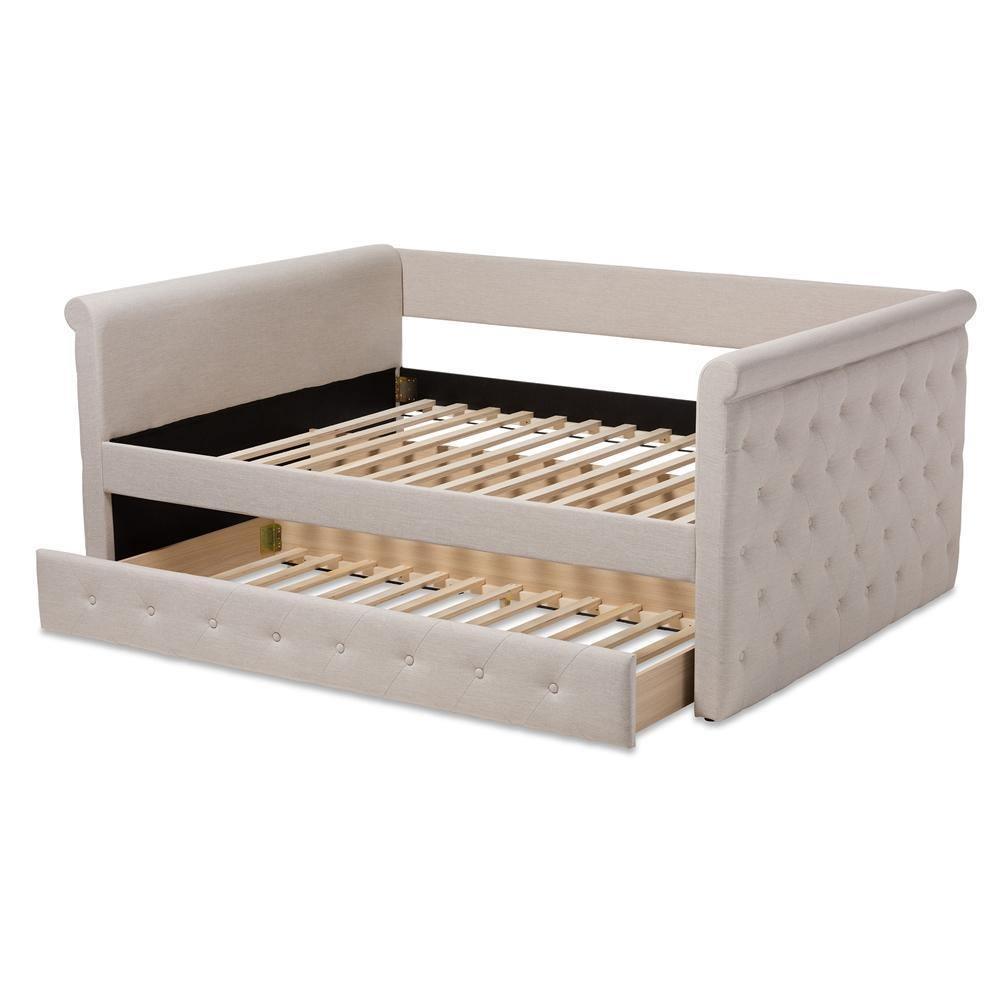 Alena Modern and Contemporary Light Beige Fabric Upholstered Full Size Daybed with Trundle FredCo