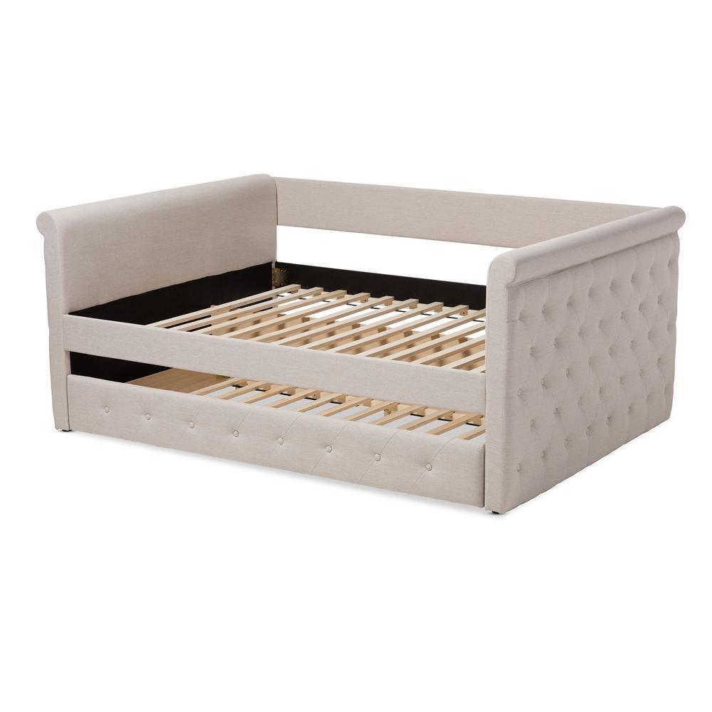 Alena Modern and Contemporary Light Beige Fabric Upholstered Full Size Daybed with Trundle FredCo