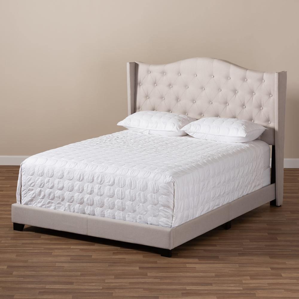 Alesha Modern and Contemporary Beige Fabric Upholstered King Size Bed FredCo