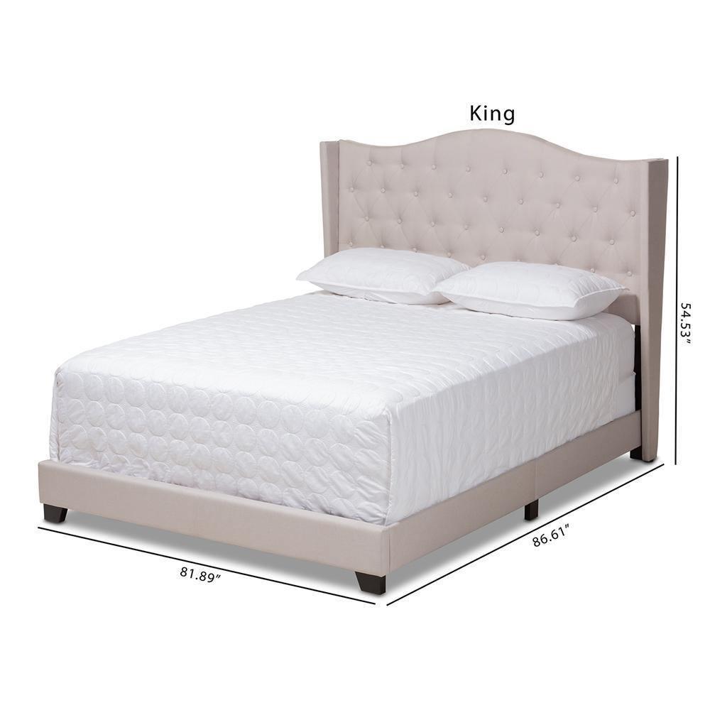 Alesha Modern and Contemporary Beige Fabric Upholstered King Size Bed FredCo