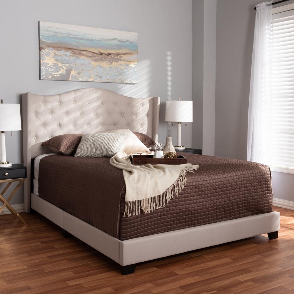 Alesha Modern and Contemporary Beige Fabric Upholstered Queen Size Bed FredCo