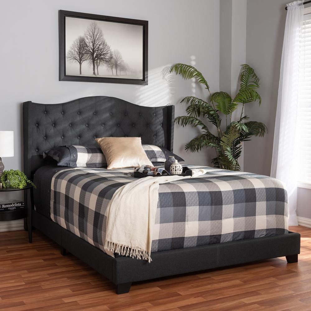 Alesha Modern and Contemporary Charcoal Grey Fabric Upholstered King Size Bed FredCo