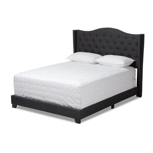 Alesha Modern and Contemporary Charcoal Grey Fabric Upholstered Queen Size Bed FredCo