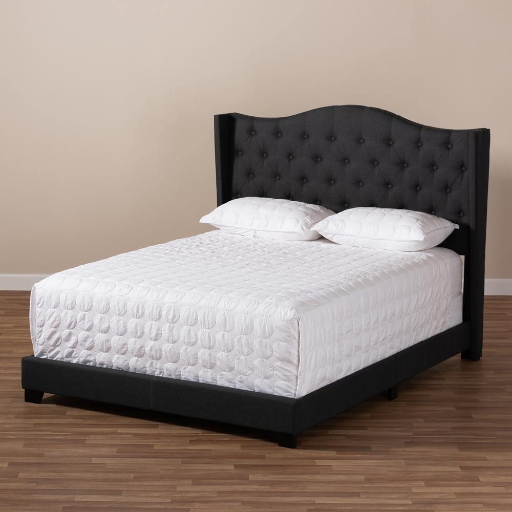 Alesha Modern and Contemporary Charcoal Grey Fabric Upholstered Queen Size Bed FredCo