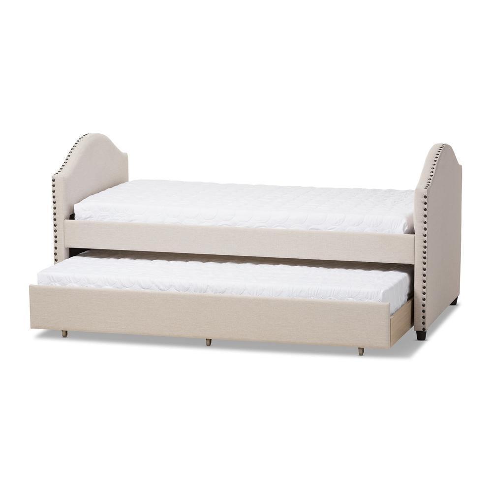 Alessia Modern and Contemporary Beige Fabric Upholstered Daybed with Guest Trundle Bed FredCo