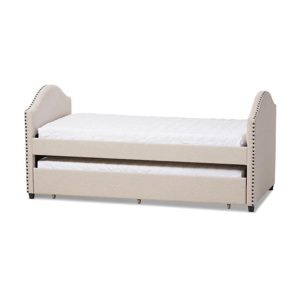 Alessia Modern and Contemporary Beige Fabric Upholstered Daybed with Guest Trundle Bed FredCo