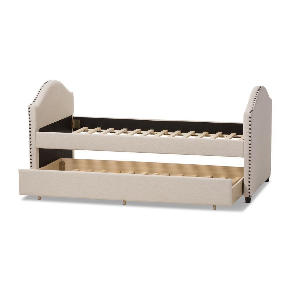 Alessia Modern and Contemporary Beige Fabric Upholstered Daybed with Guest Trundle Bed FredCo