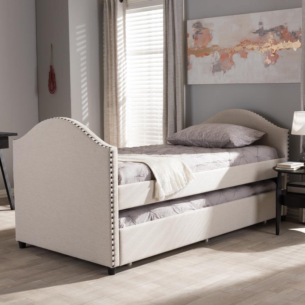 Alessia Modern and Contemporary Beige Fabric Upholstered Daybed with Guest Trundle Bed FredCo