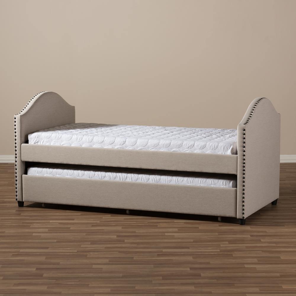 Alessia Modern and Contemporary Beige Fabric Upholstered Daybed with Guest Trundle Bed FredCo