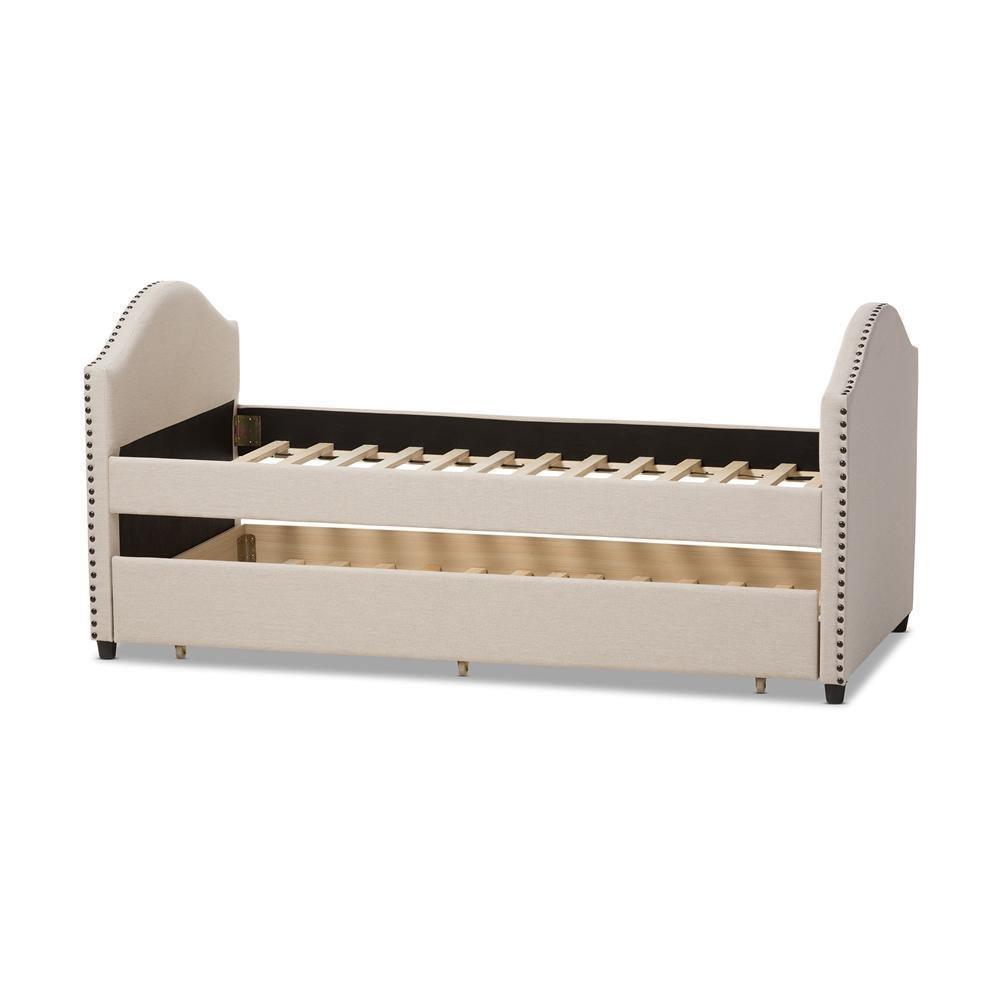 Alessia Modern and Contemporary Beige Fabric Upholstered Daybed with Guest Trundle Bed FredCo