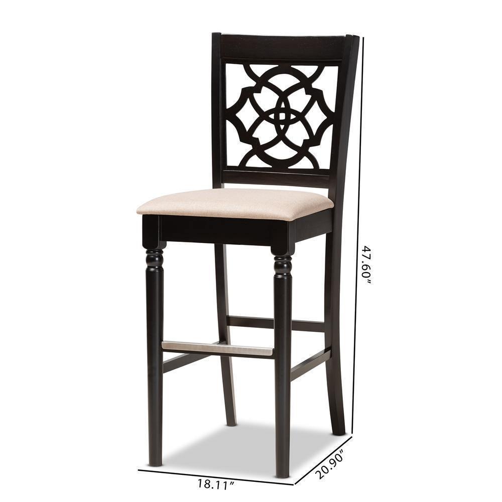 Alexandra Modern and Contemporary Sand Fabric Upholstered and Espresso Brown Finished Wood 2-Piece Bar Stool Set FredCo