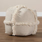 Alfro Moroccan Inspired Beige Handwoven Cotton Fringe Pouf Ottoman FredCo