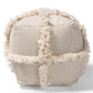 Alfro Moroccan Inspired Beige Handwoven Cotton Fringe Pouf Ottoman FredCo