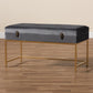 Aliana Glam and Luxe Grey Velvet Fabric Upholstered and Gold Finished Metal Large Storage Ottoman FredCo