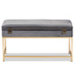 Aliana Glam and Luxe Grey Velvet Fabric Upholstered and Gold Finished Metal Large Storage Ottoman FredCo