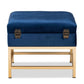 Aliana Glam and Luxe Navy Blue Velvet Fabric Upholstered and Gold Finished Metal Small Storage Ottoman FredCo