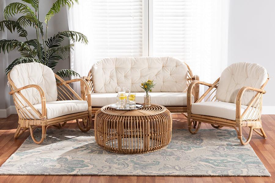Aliane Modern Bohemian Natural Brown Antique Rattan 4-Piece Living Room Set FredCo