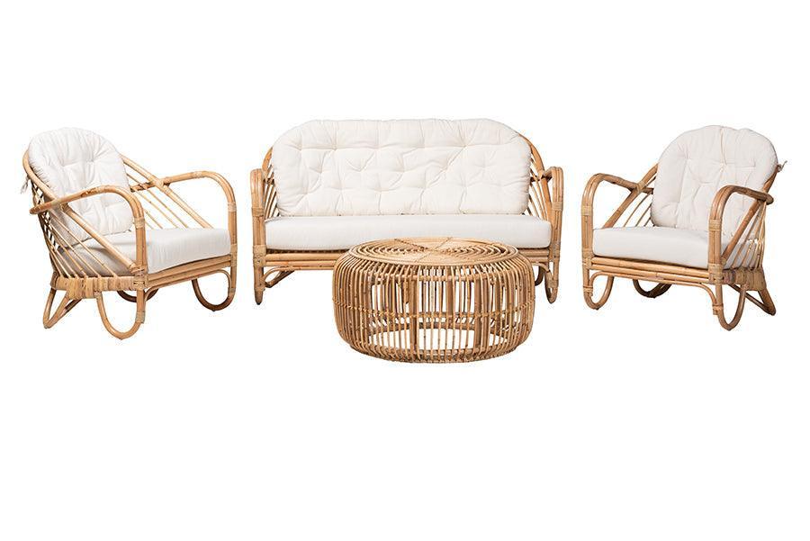 Aliane Modern Bohemian Natural Brown Antique Rattan 4-Piece Living Room Set FredCo