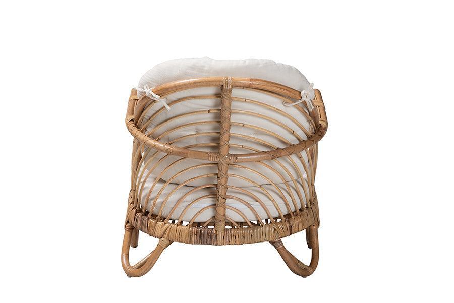 Aliane Modern Bohemian Natural Brown Antique Rattan Armchair FredCo
