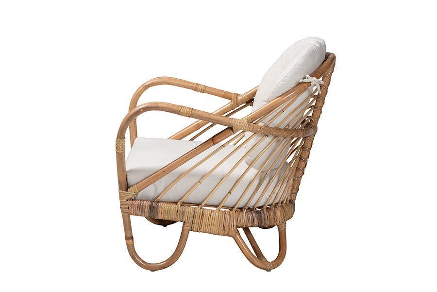 Aliane Modern Bohemian Natural Brown Antique Rattan Armchair FredCo