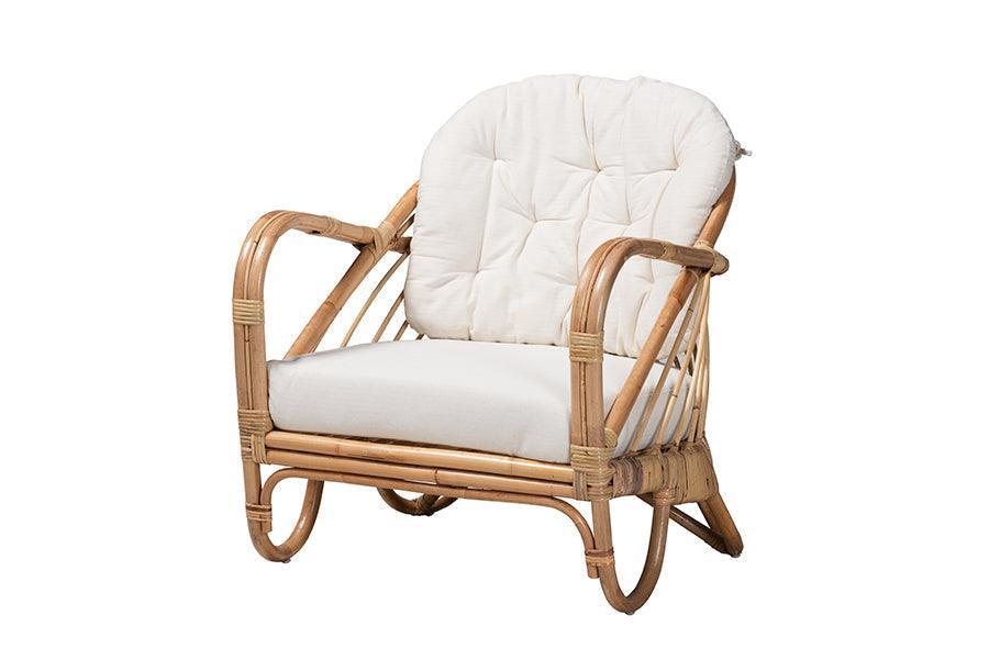 Aliane Modern Bohemian Natural Brown Antique Rattan Armchair FredCo
