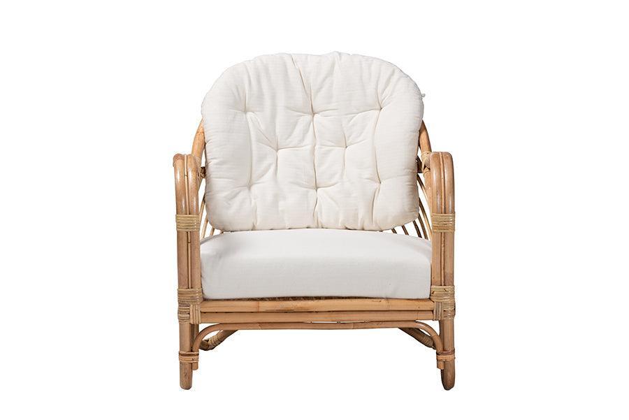 Aliane Modern Bohemian Natural Brown Antique Rattan Armchair FredCo