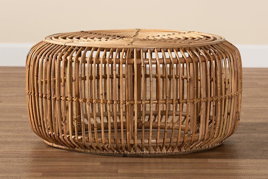 Aliane Modern Bohemian Natural Brown Antique Rattan Coffee Table FredCo