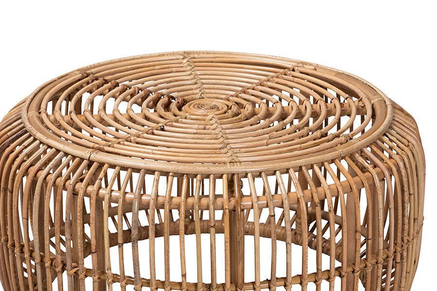 Aliane Modern Bohemian Natural Brown Antique Rattan Coffee Table FredCo