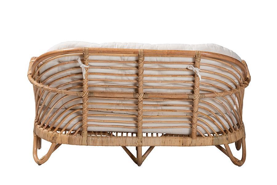 Aliane Modern Bohemian Natural Brown Antique Rattan Loveseat FredCo