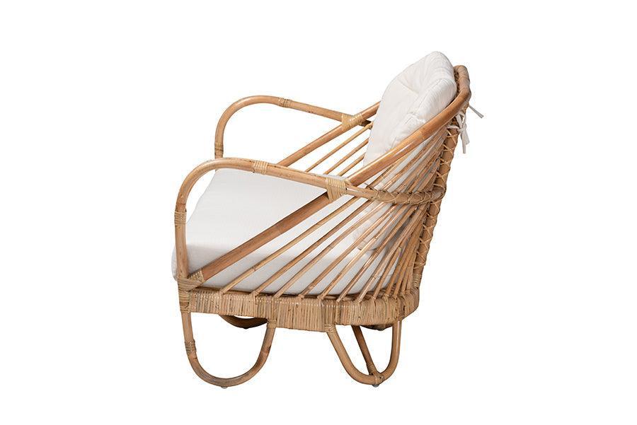 Aliane Modern Bohemian Natural Brown Antique Rattan Loveseat FredCo