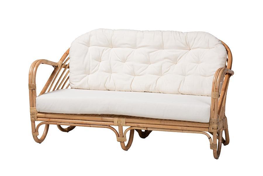 Aliane Modern Bohemian Natural Brown Antique Rattan Loveseat FredCo