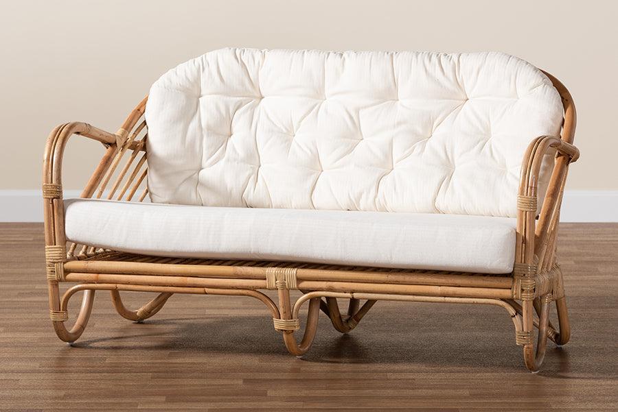 Aliane Modern Bohemian Natural Brown Antique Rattan Loveseat FredCo